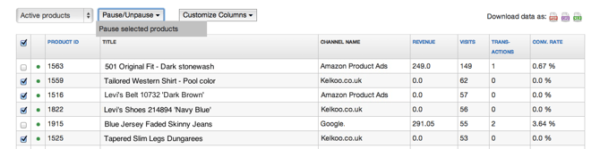 DataFeedWatch Analytics Pause Products