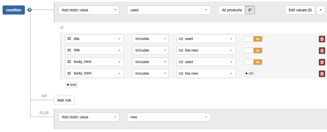 DataFeedWatch Condition Shopify Shops