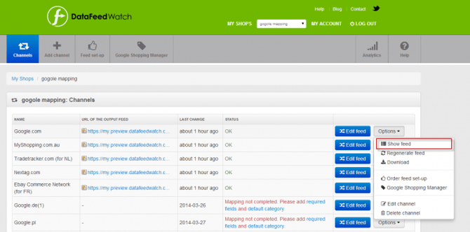 Data Feed Overview in DataFeedWatch