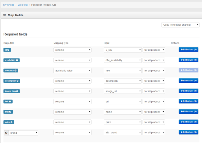 Map Facebook Data Feed in DataFeedWatch