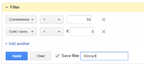 Filter Winners in Google AdWords