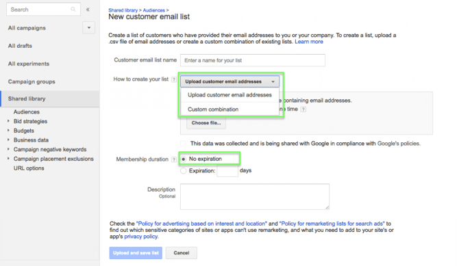 Google Customer Match from Google Shopping Upload List