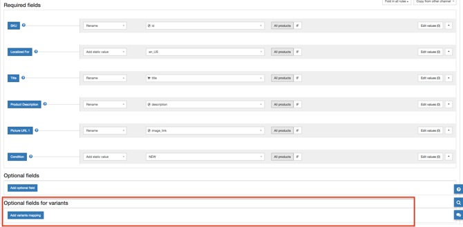 eBay Marketplace Optional Fields Variants