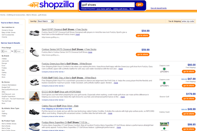 Shopzilla Comparison Shopping Engine Shoes