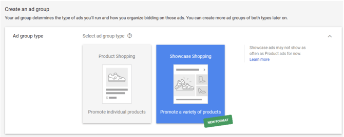 Google Showcase Shopping Ads Create an Ad Group