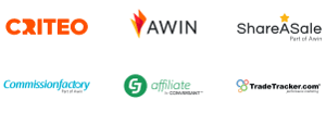 criteo, awin, ShareASale, CommissionFactory, Affilate by Conversant, TradeTracker.com