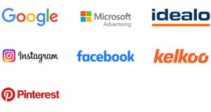 Google, Microsoft Advertising, idealo, Instagram, Facebook, Kelkoo, Pinterest