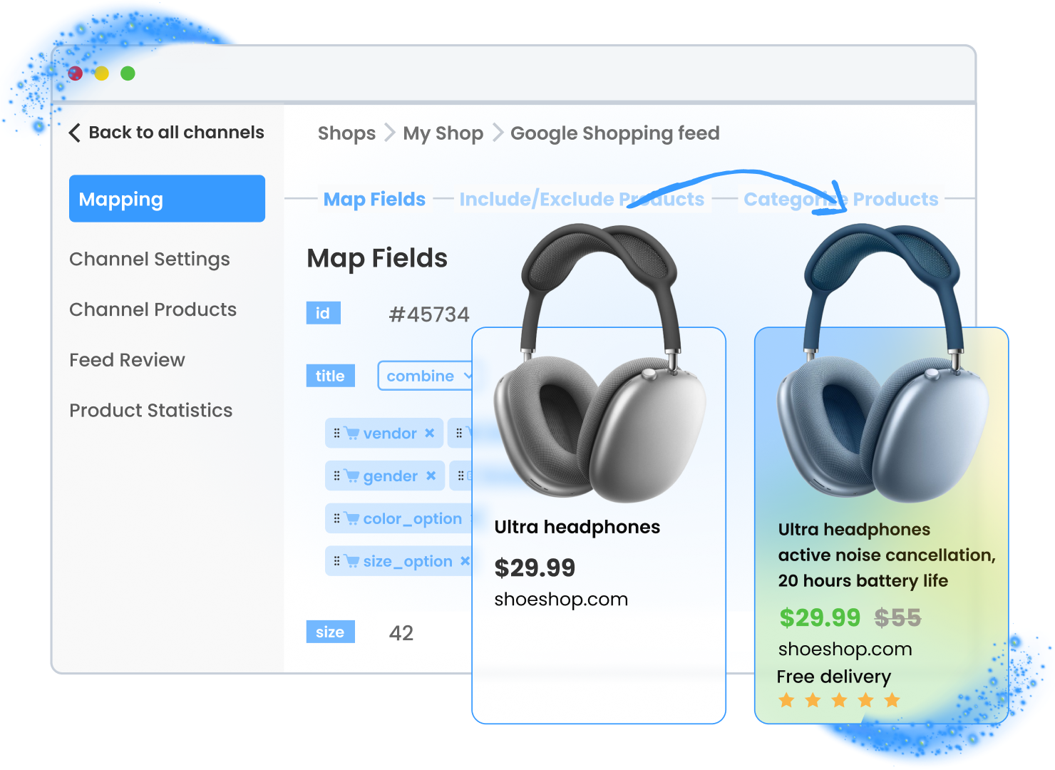 Product feed data optimization interface