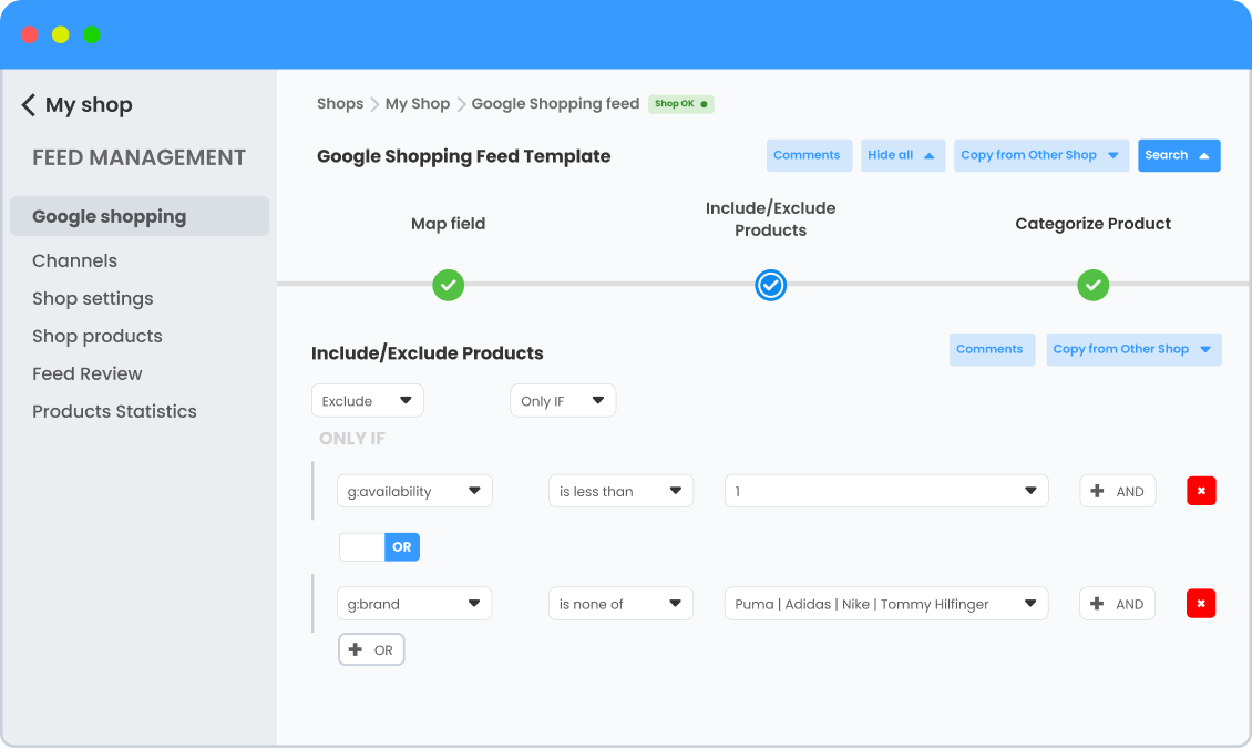 Easy products exclusions