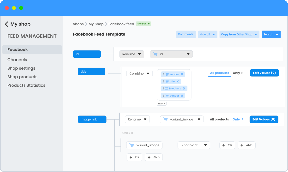 Advanced product feed rules