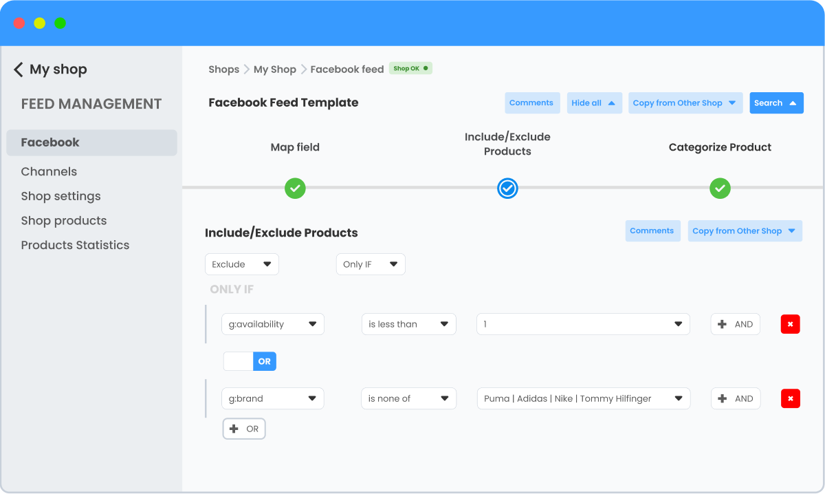 Easy products exclusions