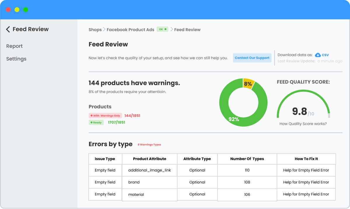 Reviewing & synchronizing feeds