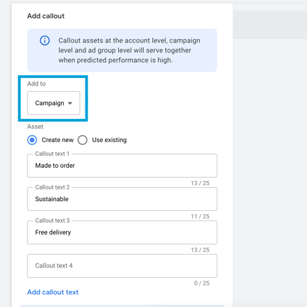 add callout to google ads campaign