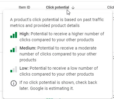 click potential google merchant center